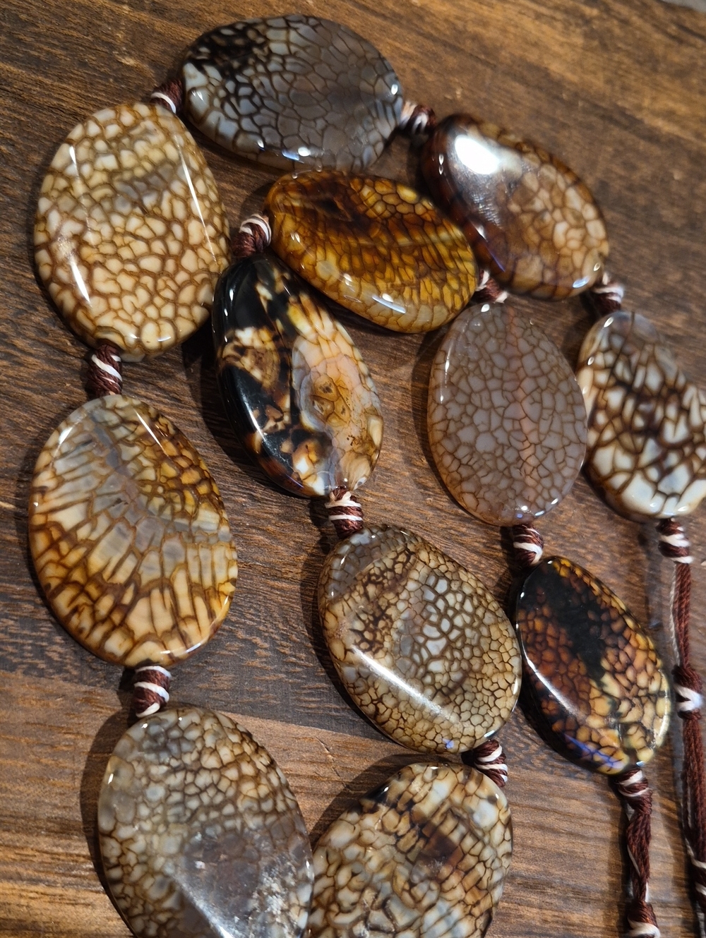 Earth Toned Polished Stone Beaded Cord Necklace, Lobster Closure, Extender - Picture 5 of 9
